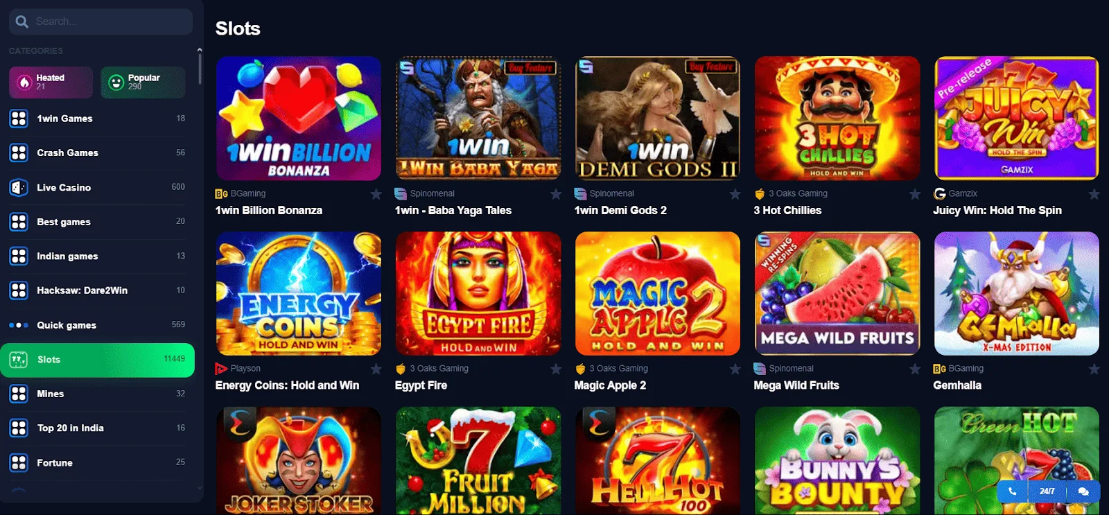 1win Casino games